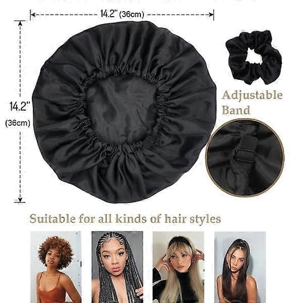 1 st SVART Satin Bonnet Silk Bonnet För Sovande Hår Bonnets För