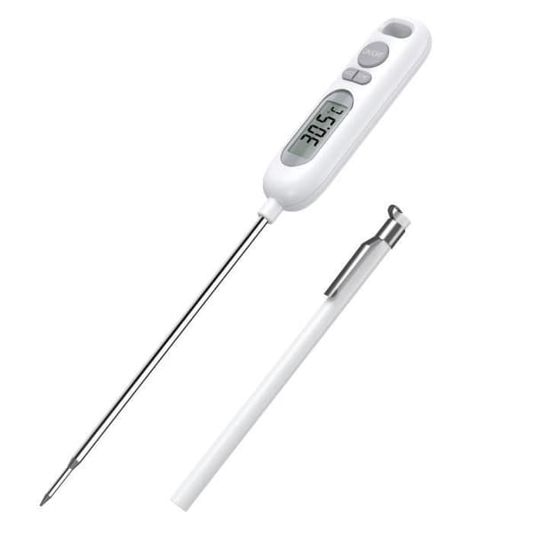 Matlagningstermometer, digital kökstermometer med lång sond och LCD-skärm - Vit
