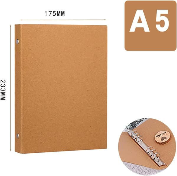 A5 6-Ringpärm, A5 Ringpärmmapp, A5 Ringpärm 6 Hål, Kraft a5-mappar för att lägga till broschyrskydd Scrapbooking Papper Löst blad, 2 st