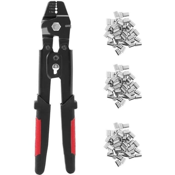 26 cm wirekabel krympeværktøj + 150 dobbeltringmuffer - sort