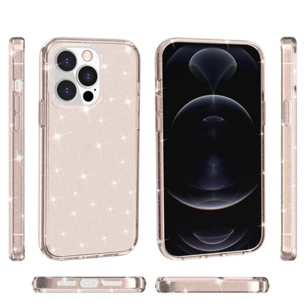 Kotelo iPhone 14 Pro Maxille, iskunkestävä, glitter, TPU, ruusukulta