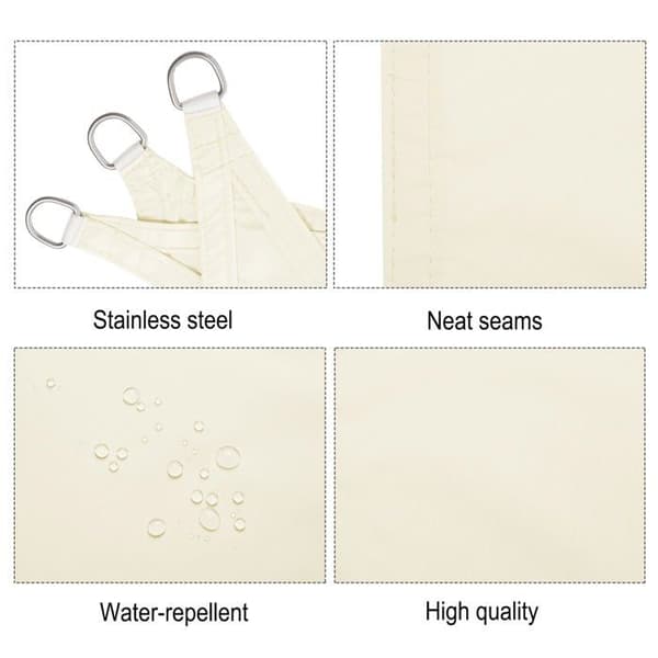 Firkantet solsejl 2x2 m, vandtæt 93% UV-beskyttelse, beige polyester med rustfri stålringe