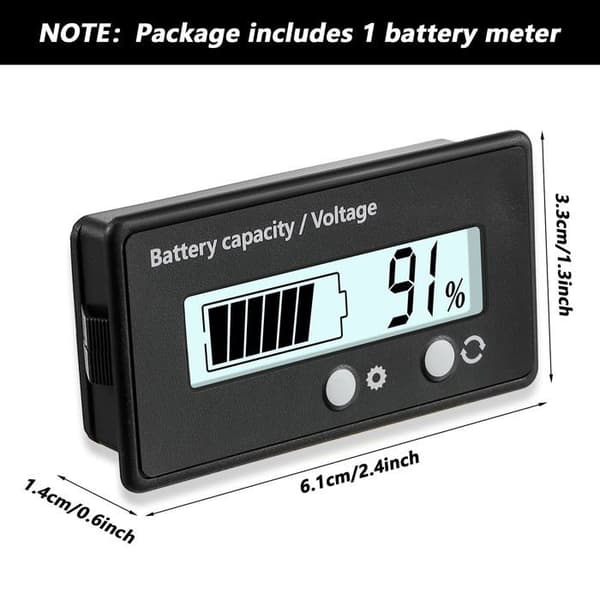 12V–84V Batterivoltmeter/måler med hvid LCD, alarm og baggrundsbelysning - Til bly og lithium