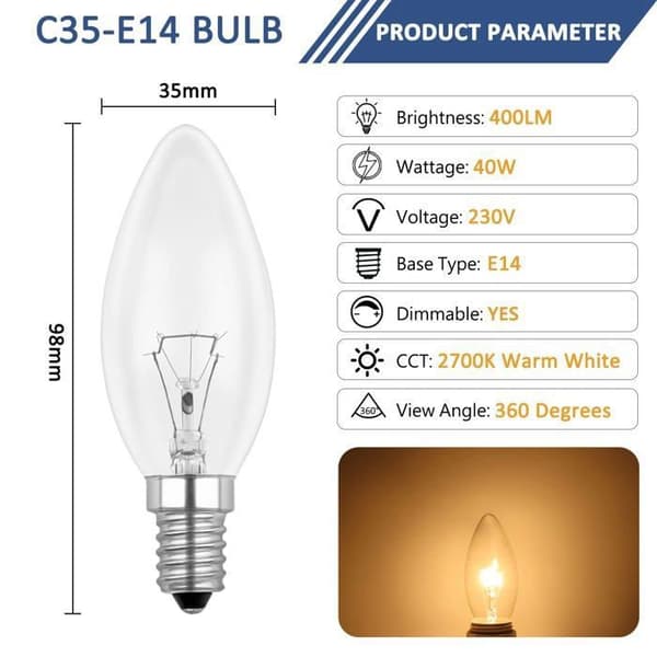 C35 Kronepære - E14 - 40W - Varmhvit 2700K Dimbar