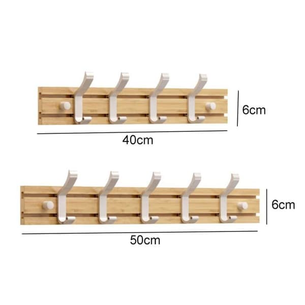 Väggmonterad klädhängare med 5 krokar - Bambu & aluminiumlegering - Vit - 50 cm