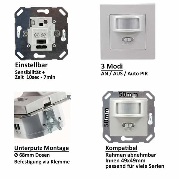 PIR Rörelsedetektor - Standardmodell - 9m Räckvidd - Väggmontering - 1-200W