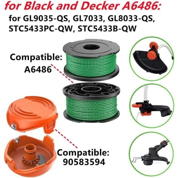 2,0 mm 6,1 m (5+1) trådspoler kompatible med Black & Decker A6486 GL7033 GL8033 GL9035