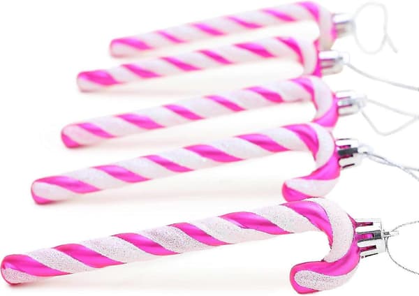 Julepynt 6 STK - 13 cm Glitter Candy Cane Juletrepynt (Hot Pink)