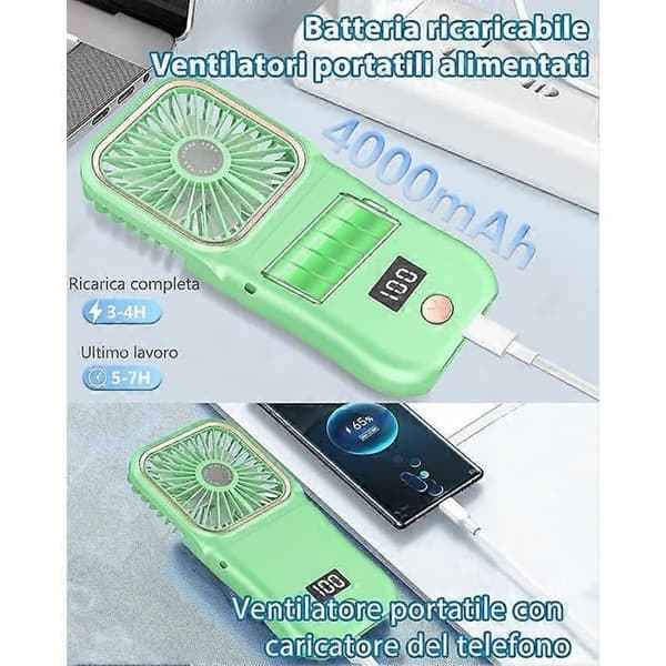 Mini bærbar ventilator, foldbar og USB genopladelig, 3 hastigheder, kraftfuld, ideel til kontor- og udendørsbrug (mørkegrøn)