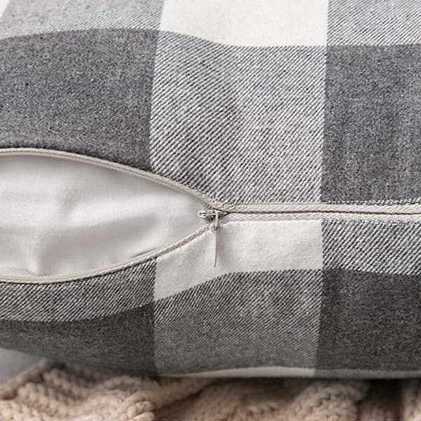 2-pakning klassisk rutete putetrekk i polyester for sofa og soverom (grå, 18x18 tommer)