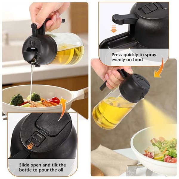 Køkkenoliesprøjte - 2-i-1 spray/hæld - 470 ml glas - Sort