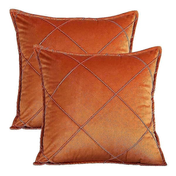2-pak fløjlspudebetræk, 45x45 cm firkantede pudebetræk, orange ternet