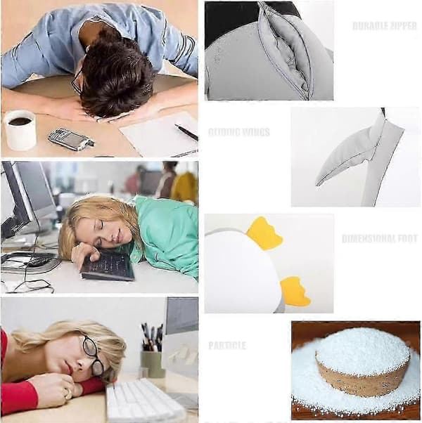 2-i-1 Reisepute Konvertibel Nakkepute for Barn for Flyreiser, Grå Pingvin