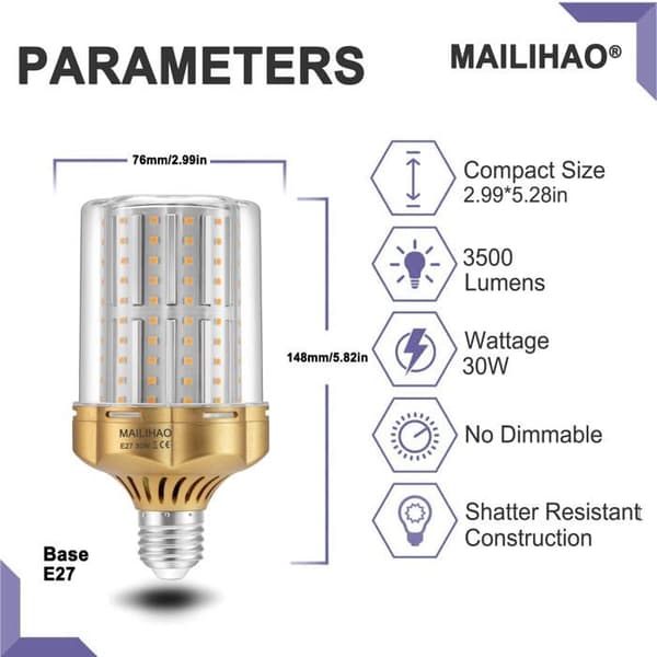2-pack E27 30W LED-lampor (3500 lm) Varmvit 3000K – motsvarar 250W, ej dimbar