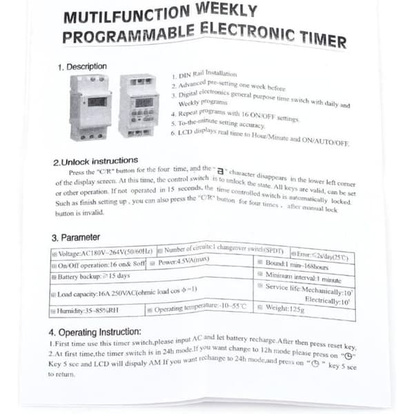 LCD elektronisk relätimer, 15A DC AHC programmerbar veckobrytare digital timer med 16 på/av-inställningar för montering av reläenheter (12V)