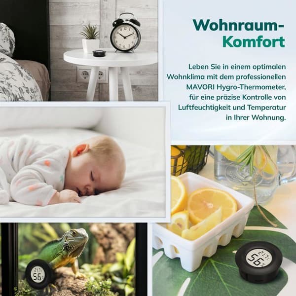 Mini rundt digitalt indendørs termo-hygrometer, sort – 2-i-1 termometer og hygrometer