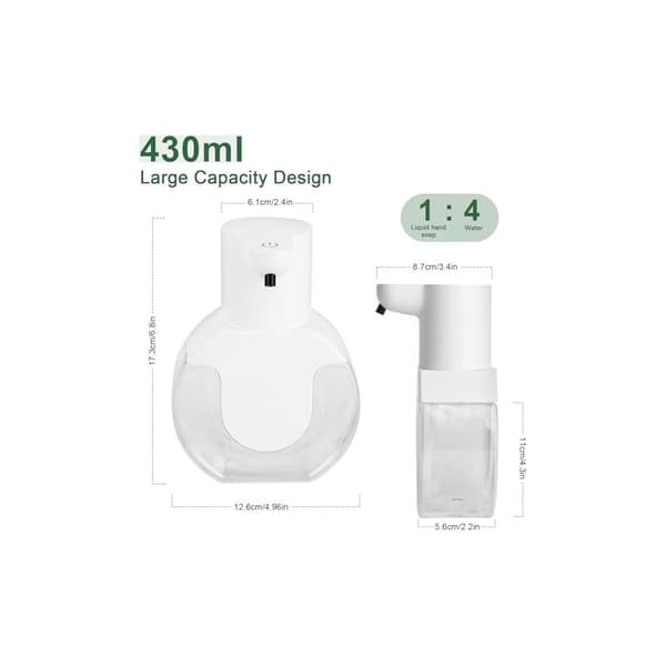 Sæbedispenser, 430 ml Automatisk Sæbedispenser, Vægmonteret Sæbedispenser, IPX5 Vandtæt, USB Genopladelig Skumsæbedispenser til Køkken