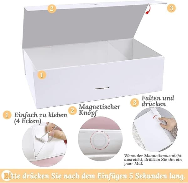 Presentask med rosett, magnetisk presentask, presentask med lock, presentask, återanvändbar dekorativ ask, presentförpackning med band, presentask Vit White