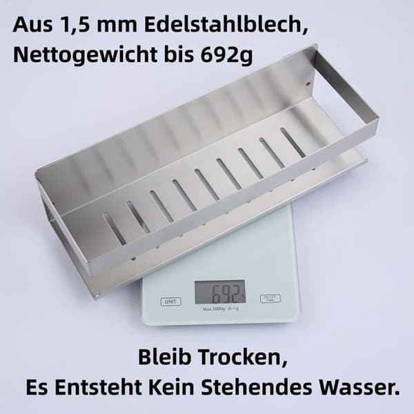 SUS304 selvklæbende brusehylde 30×10×8 cm - Børstet nikkel, rustfri, 8 kg bæreevne