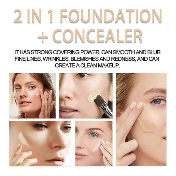 2-i-1 Foundation & Concealer - Långvarig, Naturlig Finish, Döljer Fläckar & Porer