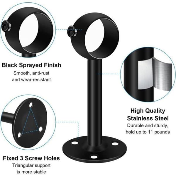 Takgardinstångsfästen - Set om 4 - Robust metall - Svart - 25 mm - Tak- eller väggmontering