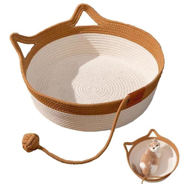Kattkorg, flätade öron - bomullsrep - hopfällbar - 35 x 13 cm