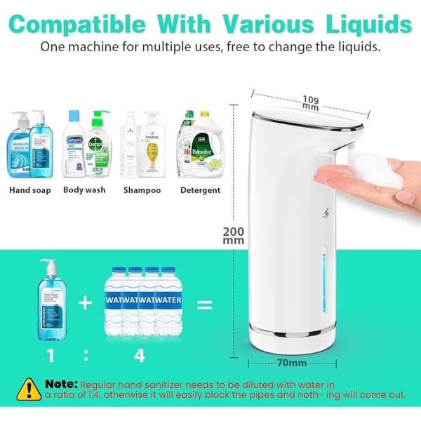 Automatisk sæbedispenser, 320 ml automatisk sæbedispenser, IPX5 vandtæt berøringsfri sæbedispenser, USB genopladelig, velegnet til køkken