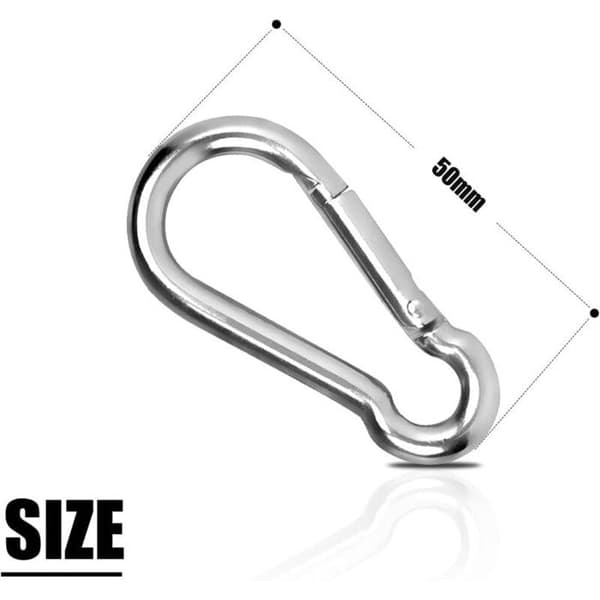 50x5 mm Karbinhake - 304 Rostfritt Stål - 10-pack - Maxlast 125 kg