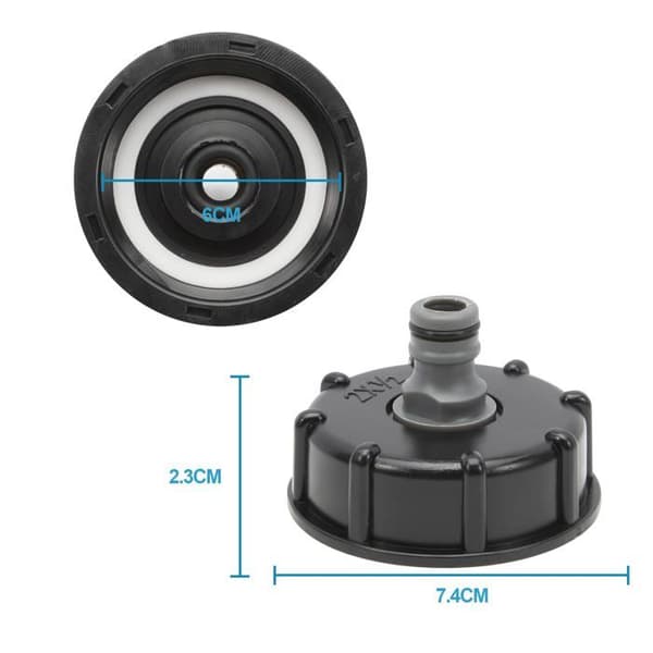 IBC-adapteri S60x6 – 2 kappaletta, 1/2\" (60 mm) ulostulo 1000 L säiliöön