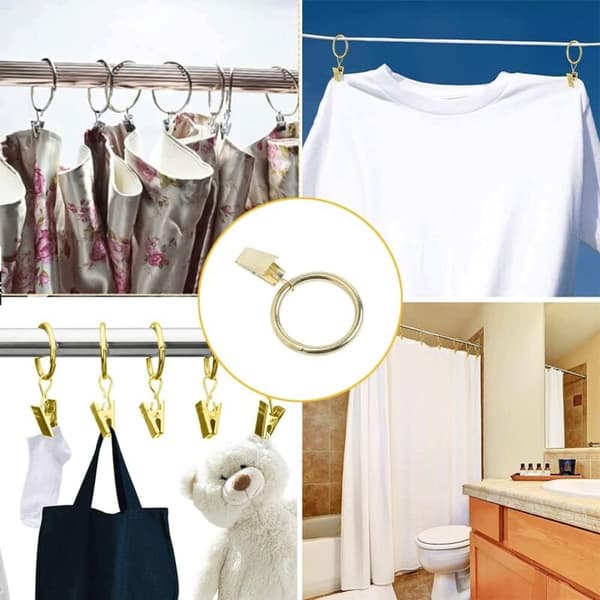 30 Stykker Gardinringe, med Metalklemmer, Robuste, Rustfri, til Gardinstænger (Guld)