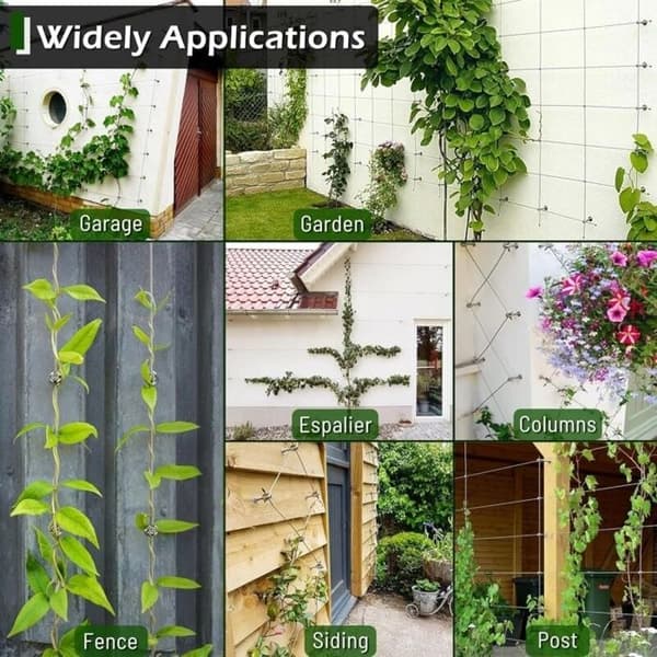 12m udtrækkeligt espalier i rustfrit stål — usynligt sæt til klatreplanter, høj bæreevne, grå