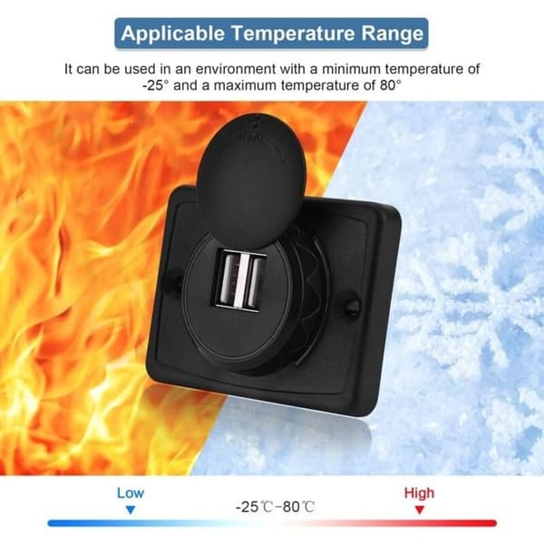 2-port infälld bil-USB-laddare - DC 12/24V - 3.1A (16W) - Vattentät LED