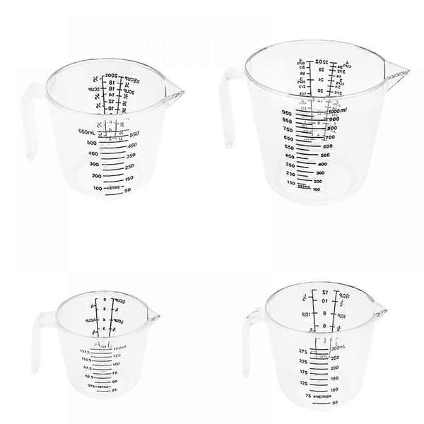 Kök Bakning Ps Plast Mätkopp 150/300/600/1000ml, 4-delad Transparent Mätkopp Kök Precisionsgraderad Kopp
