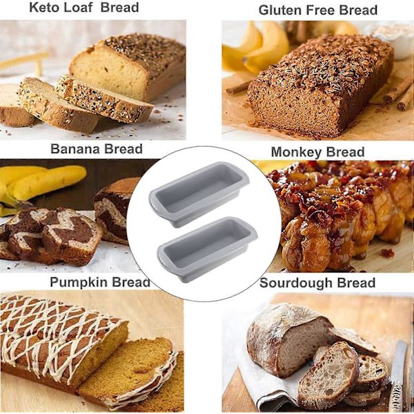 2 stk. silikone bageform til brød, non-stick form til brød, silikone kageforme til bagning