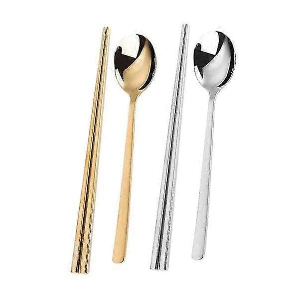 2 sæt spisepinde og skeer i rustfrit stål, koreanske spisepinde og skeer, sorte
