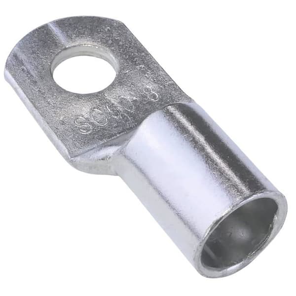 Pakke med 10 uisolerede rørformede ringterminaler Ø8 mm — 50 mm², 45 mm, kobberlegering (sølv)