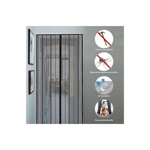 Magnetisk dørskærm 80×200 cm - finmasket, automatisk lukning, sort