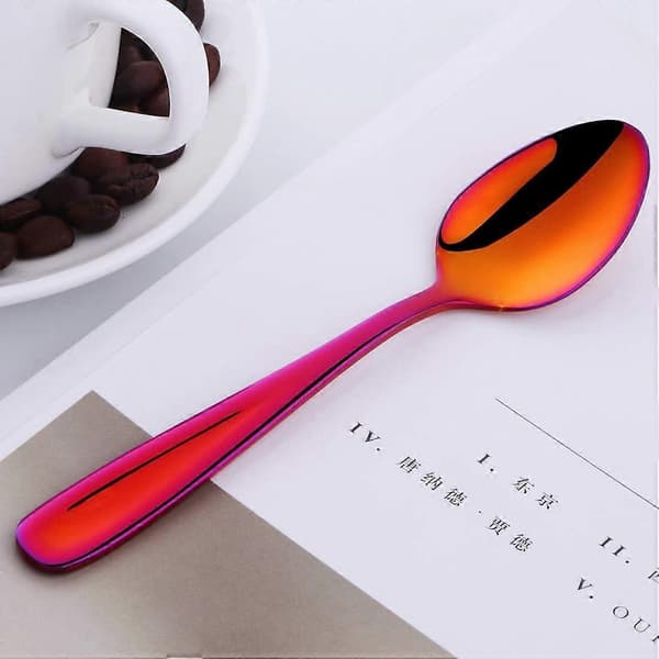 Teske Sæt med 8 Farvede Kaffeskeer Rustfrit Stål Dessert Skeer 14 cm