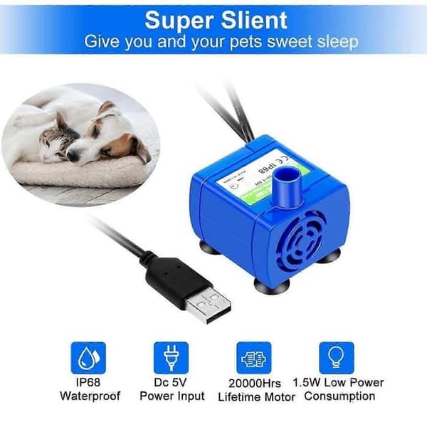 USB-uppladdningsbar vattenfontänpump för husdjur
