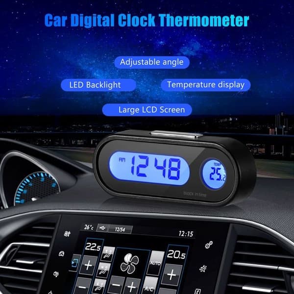 Bilklokke Termometer - Digital - Innebygd Termometer - LED Bakgrunnsbelysning