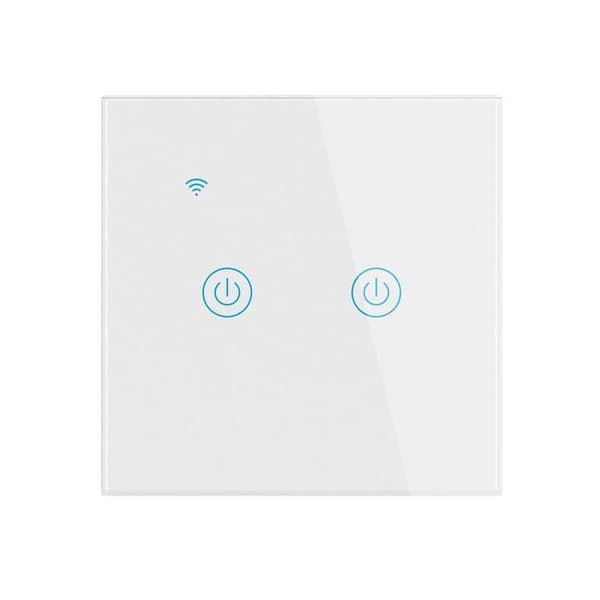 Hvid 2-gangs Wi-Fi Touch Vægafbryder — Hærdet Glas, Alexa/Google Stemmestyring, Timer
