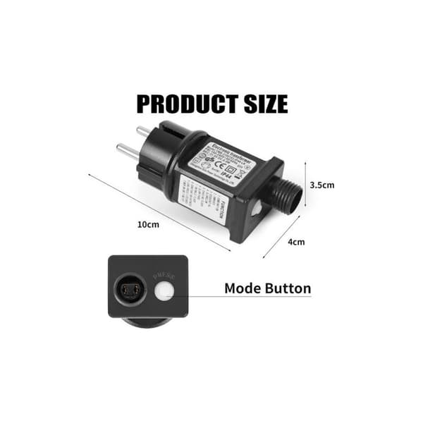 2-delt 24V 6W LED strømforsyningstransformator, IP44 lavspent blinkende driveradapter med 8 moduser, timer og minnefunksjon for lyslenker