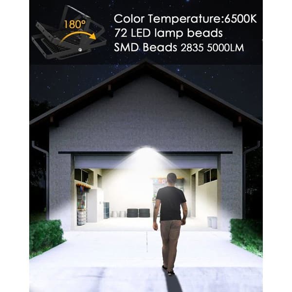 50W Utendørs LED Flomlys - PIR Sensor - IP66 - 64 LED 6500K