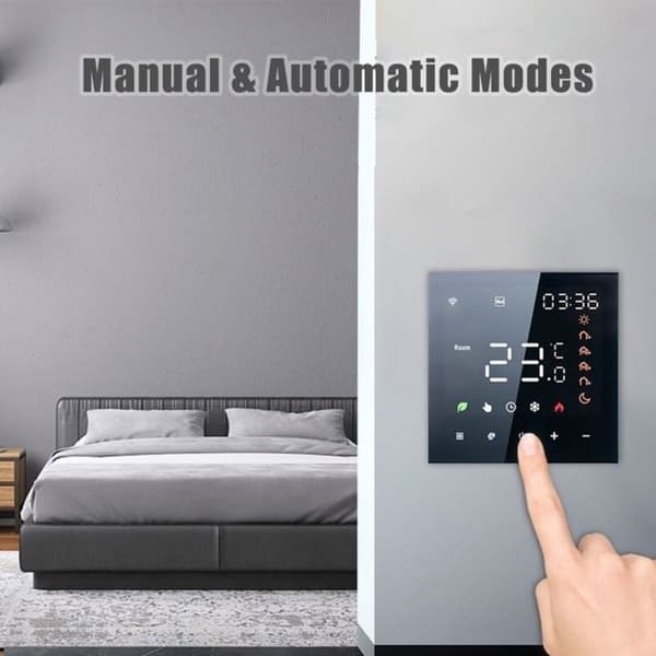 16A WiFi Smart Termostat, Programmerbar (5+2/6+1), Stemmestyring – Sort