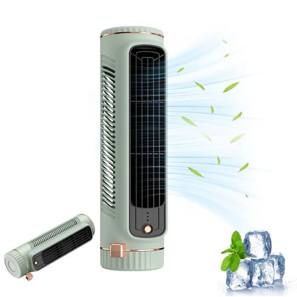 Støjsvag Søjleventilator, Køler, Aircondition, Tårnventilator, 3 Hastigheder, USB Genopladelig, Grøn