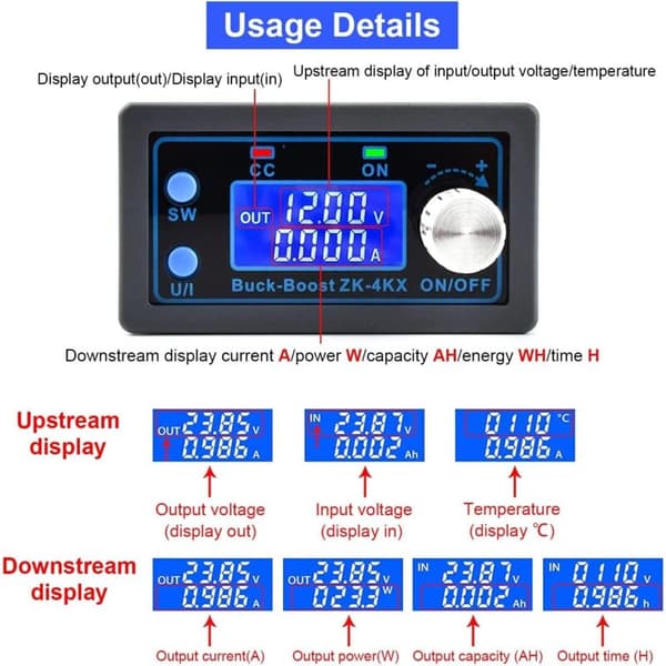 DC Buck Boost Converter - Variabel Spänningsregulator - DC CV Strömförsörjningsmodul 0,5-30 V 4 A 5 V 6 V 12 V 24 V - LCD-display - Spänning..