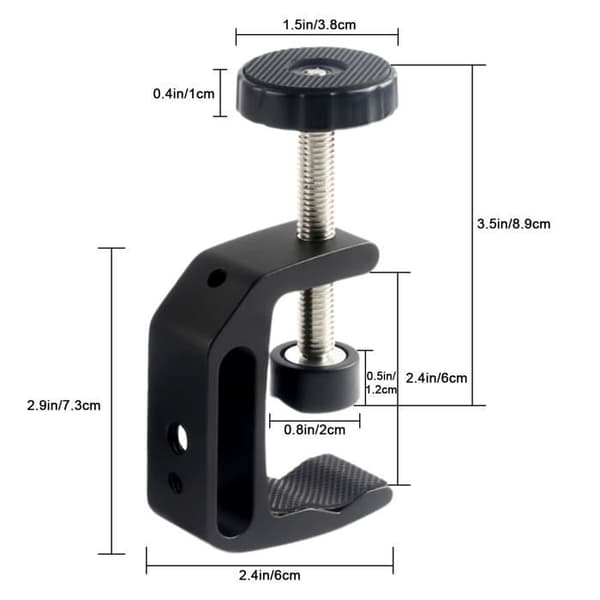 Justerbar sort aluminium C-klemme — maks. åbning 5 cm