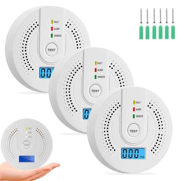 Ultrakänslig kolmonoxiddetektor, LCD-skärm, 85 dB, drivs av 2xAA (3-pack)