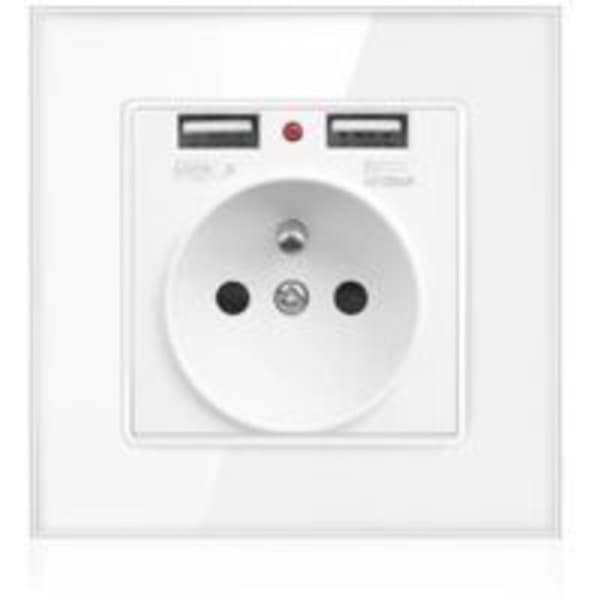 Vægmonteret stikkontakt med dobbelte USB-porte - Oplader til iPhone/Android (fransk stik)