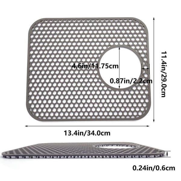 Rektangulær vaskematte 34x29 cm - Silikon av matkvalitet - Grå - Sklisikker drenering